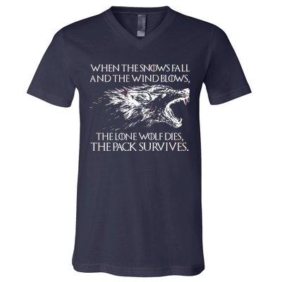 When The Snows Fall The Lone Wolf Dies But the Pack Survives Logo V-Neck T-Shirt