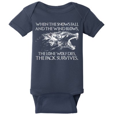 When The Snows Fall The Lone Wolf Dies But the Pack Survives Logo Baby Bodysuit