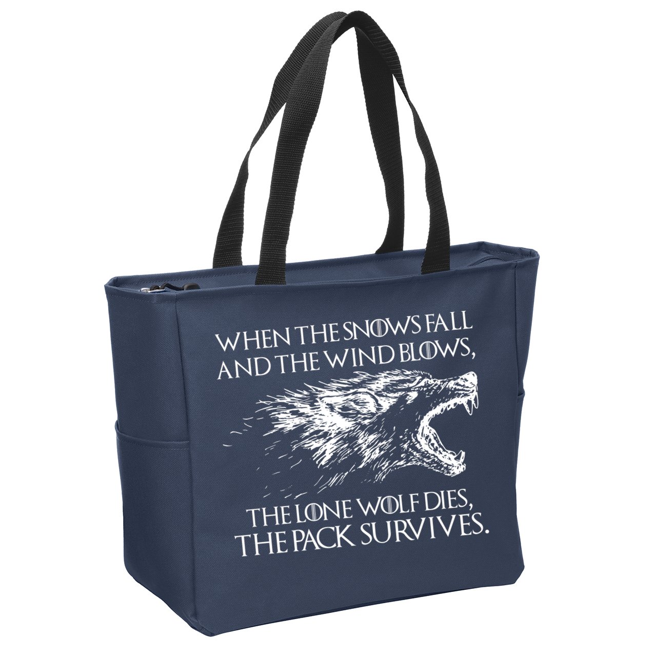 When The Snows Fall The Lone Wolf Dies But the Pack Survives Logo Zip Tote Bag