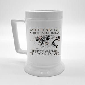 When The Snows Fall The Lone Wolf Dies But the Pack Survives Logo Beer Stein