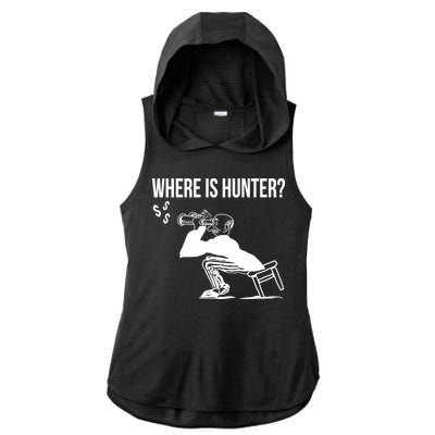 Where Is Hunter Political Humor Pro Trump Ladies PosiCharge Tri-Blend Wicking Draft Hoodie Tank