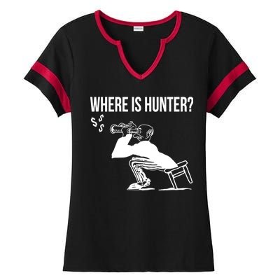 Where Is Hunter Political Humor Pro Trump Ladies Halftime Notch Neck Tee