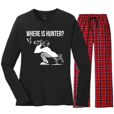 Where Is Hunter Political Humor Pro Trump Women's Long Sleeve Flannel Pajama Set 