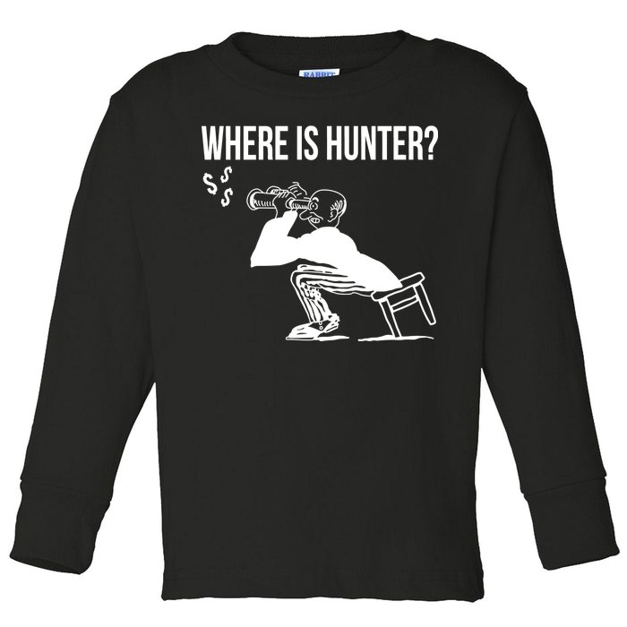 Where Is Hunter Political Humor Pro Trump Toddler Long Sleeve Shirt