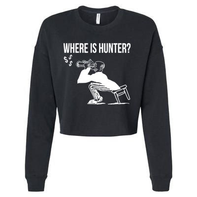 Where Is Hunter Political Humor Pro Trump Cropped Pullover Crew
