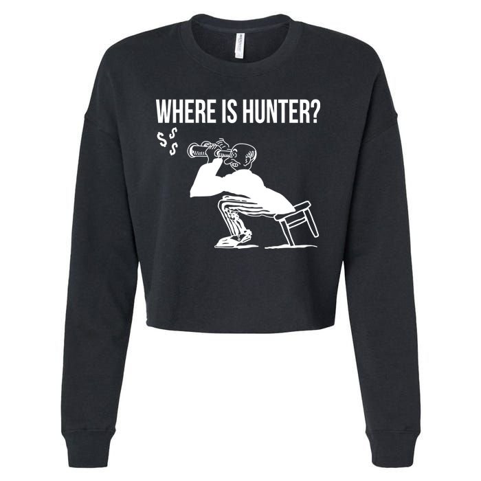 Where Is Hunter Political Humor Pro Trump Cropped Pullover Crew