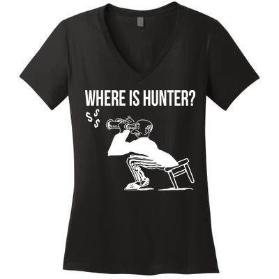 Where Is Hunter Political Humor Pro Trump Women's V-Neck T-Shirt