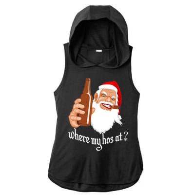 Where My Hos At? Christmas Ladies PosiCharge Tri-Blend Wicking Draft Hoodie Tank