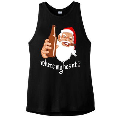 Where My Hos At? Christmas Ladies PosiCharge Tri-Blend Wicking Tank