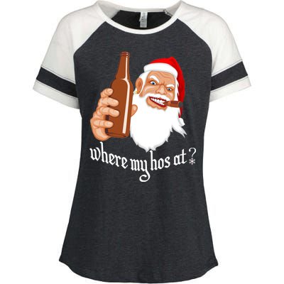 Where My Hos At? Christmas Enza Ladies Jersey Colorblock Tee