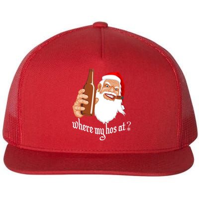 Where My Hos At? Christmas Flat Bill Trucker Hat