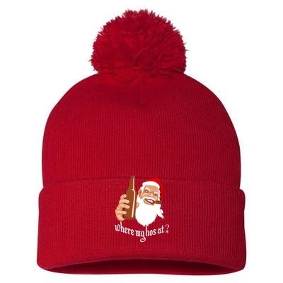 Where My Hos At? Christmas Pom Pom 12in Knit Beanie