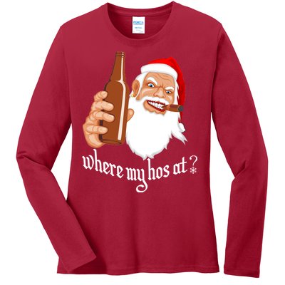 Where My Hos At? Christmas Ladies Long Sleeve Shirt