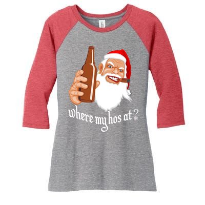 Where My Hos At? Christmas Women's Tri-Blend 3/4-Sleeve Raglan Shirt