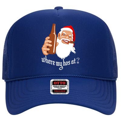 Where My Hos At? Christmas High Crown Mesh Back Trucker Hat