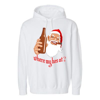 Where My Hos At? Christmas Garment-Dyed Fleece Hoodie