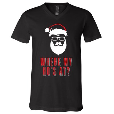 Where My Ho's At? Funny Xmas V-Neck T-Shirt