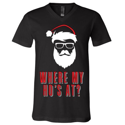 Where My Ho's At? Funny Xmas V-Neck T-Shirt