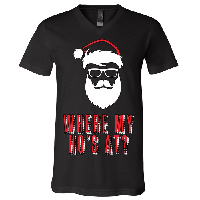 Where My Ho's At? Funny Xmas V-Neck T-Shirt