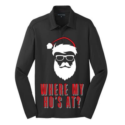 Where My Ho's At? Funny Xmas Silk Touch Performance Long Sleeve Polo