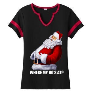 Where My Ho's At? Santa Quote Ladies Halftime Notch Neck Tee