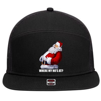 Where My Ho's At? Santa Quote 7 Panel Mesh Trucker Snapback Hat