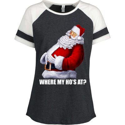 Where My Ho's At? Santa Quote Enza Ladies Jersey Colorblock Tee