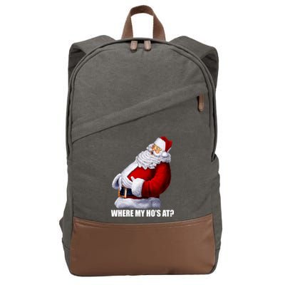 Where My Ho's At? Santa Quote Cotton Canvas Backpack