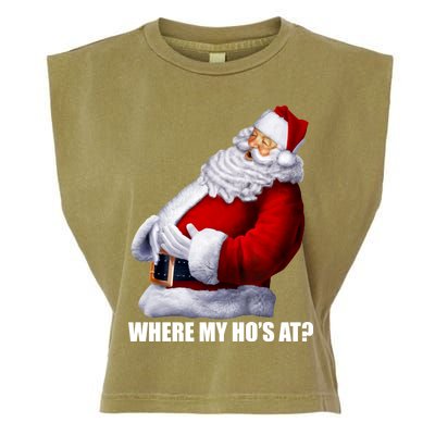 Where My Ho's At? Santa Quote Garment-Dyed Women's Muscle Tee