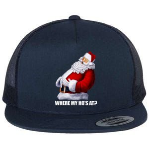 Where My Ho's At? Santa Quote Flat Bill Trucker Hat