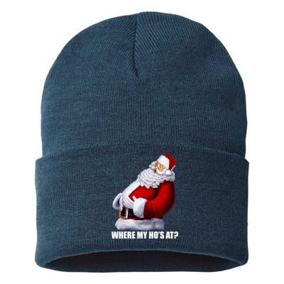 Where My Ho's At? Santa Quote Sustainable Knit Beanie