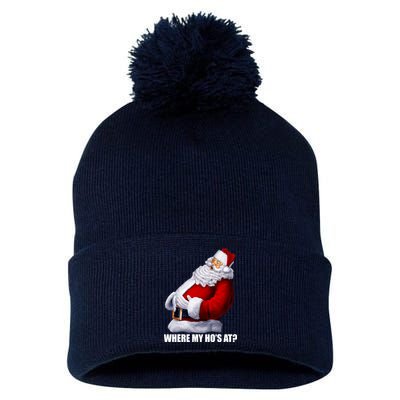 Where My Ho's At? Santa Quote Pom Pom 12in Knit Beanie