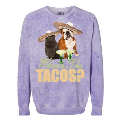 Where The Tacos? Cat Dog Colorblast Crewneck Sweatshirt