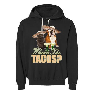 Where The Tacos? Cat Dog Garment-Dyed Fleece Hoodie