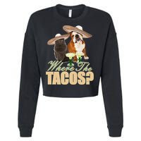 Where The Tacos? Cat Dog Cropped Pullover Crew