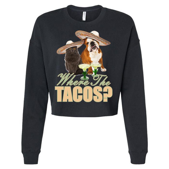 Where The Tacos? Cat Dog Cropped Pullover Crew