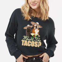 Where The Tacos? Cat Dog Cropped Pullover Crew