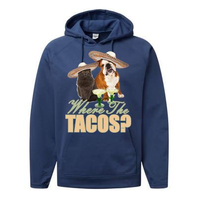 Where The Tacos? Cat Dog Performance Fleece Hoodie