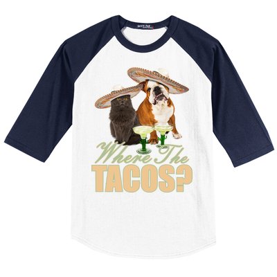 Where The Tacos? Cat Dog Baseball Sleeve Shirt