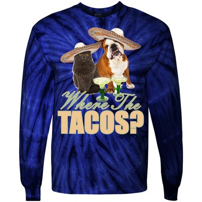 Where The Tacos? Cat Dog Tie-Dye Long Sleeve Shirt