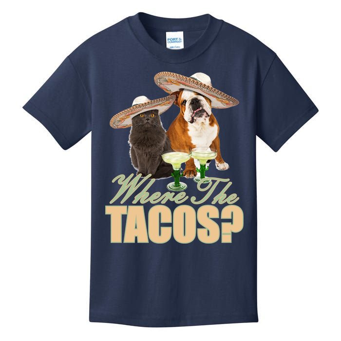 Where The Tacos? Cat Dog Kids T-Shirt