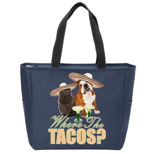 Where The Tacos? Cat Dog Zip Tote Bag