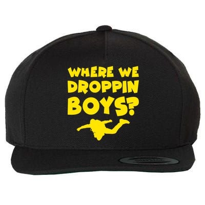 Where We Droppin Boys Funny Gamer Wool Snapback Cap