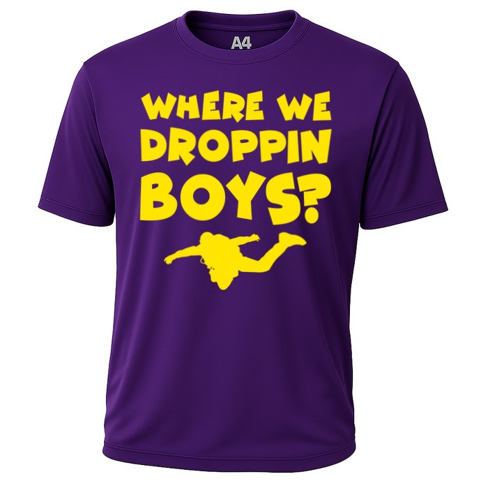 Where We Droppin Boys Funny Gamer Cooling Performance Crew T-Shirt