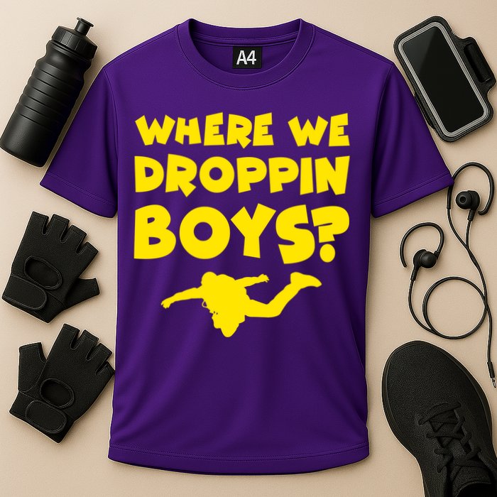 Where We Droppin Boys Funny Gamer Cooling Performance Crew T-Shirt