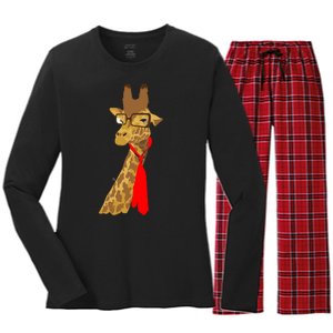 Where Would a Giraffe Wear a Tie? - Red Neck Tie Women's Long Sleeve Flannel Pajama Set 