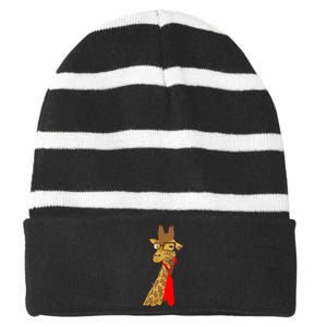 Where Would a Giraffe Wear a Tie? - Red Neck Tie Striped Beanie with Solid Band