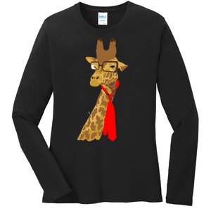 Where Would a Giraffe Wear a Tie? - Red Neck Tie Ladies Long Sleeve Shirt