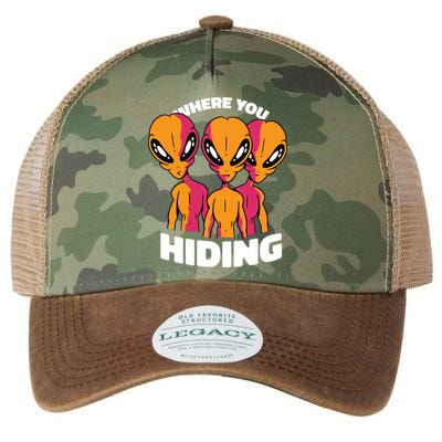 Where You Hiding Creepy Aliens Legacy Tie Dye Trucker Hat