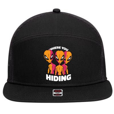Where You Hiding Creepy Aliens 7 Panel Mesh Trucker Snapback Hat